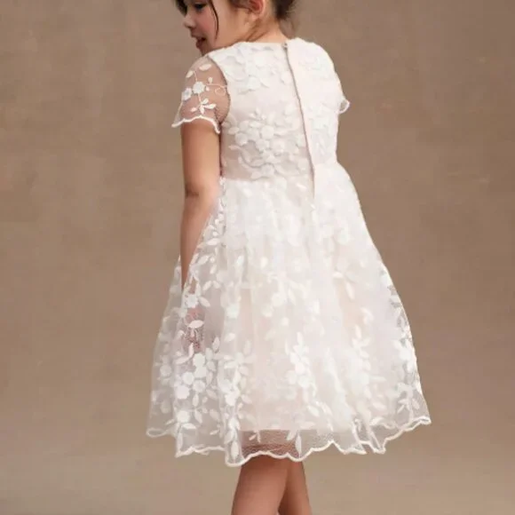 open lace back dress Princess Daliana Girls' Rosette Lace Long Gown